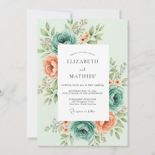 Mint Green Flourishing Botanical Wedding Invitation