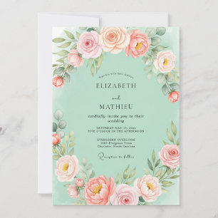 Mint Green Flourishing Spring Wedding Invitation