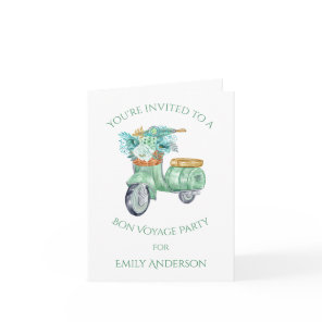 Mint Green Flowers and Scooter Bon Voyage Party | Invitation