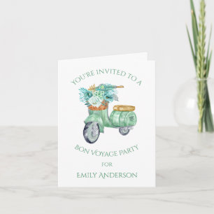 Mint Green Flowers and Scooter Bon Voyage Party Invitation