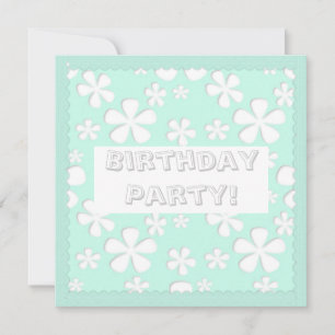 MINT GREEN FLOWERS BIRTHDAY PARTY INVITATION
