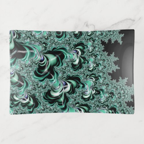 Mint Green Fractal Forest Landscape Abstract Trinket Tray
