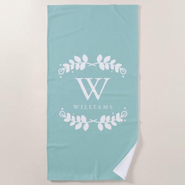 Mint Green Framed Monogram Beach Towel (Front)
