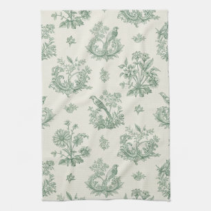 Mint Green French Country Birds and Floral Toile 4 Kitchen Towel