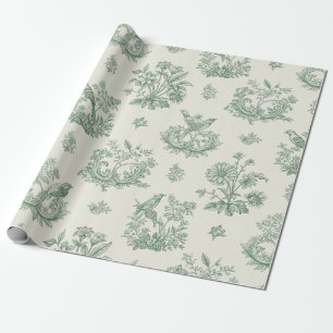 Mint Green French Country Birds and Floral Toile 4 Wrapping Paper