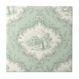 Mint Green French Country Floral Toile - Farmhouse Ceramic Tile