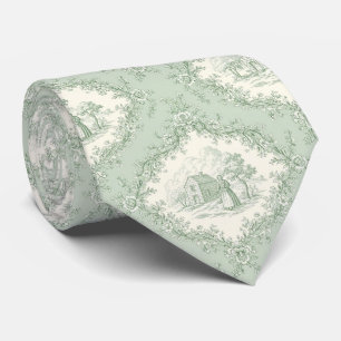 Mint Green French Country Floral Toile - Farmhouse Neck Tie