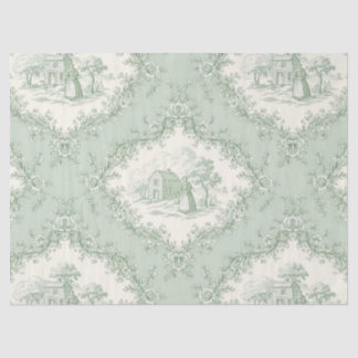 Mint Green French Country Floral Toile - Farmhouse Tissue Paper