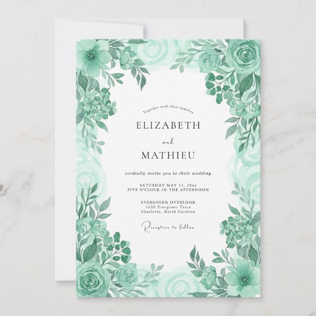 Mint Green Fresh Botanical Wedding Invitation (Front)