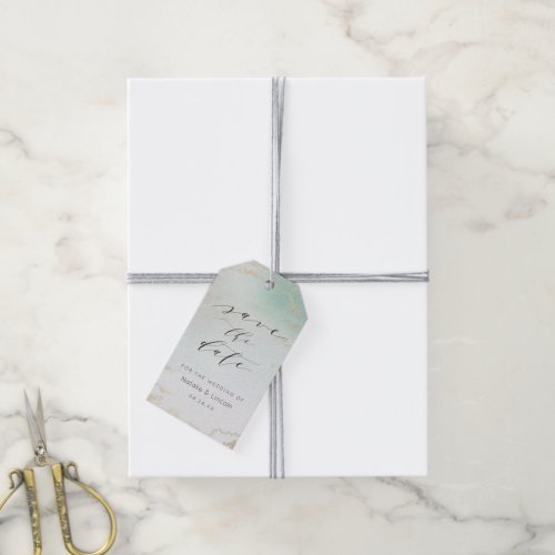 Mint Green Frosted Gold Save The Date with Photo Gift Tags
