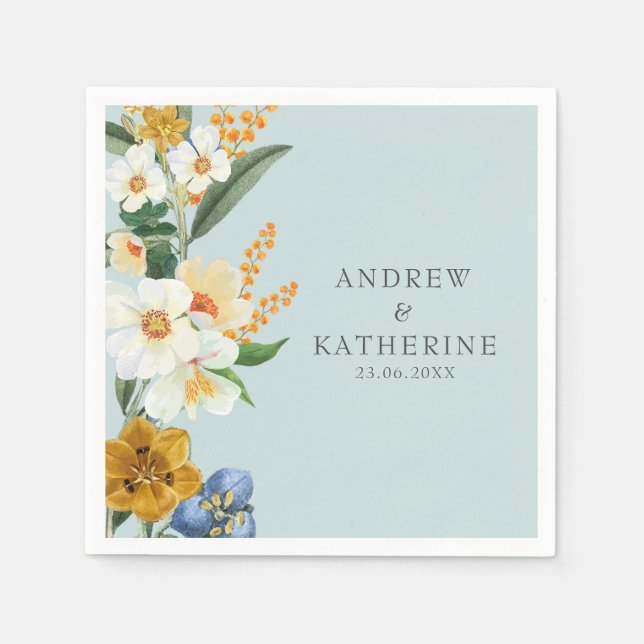 Mint green  Garden Wildflowers Spring wedding Napkins (Front)