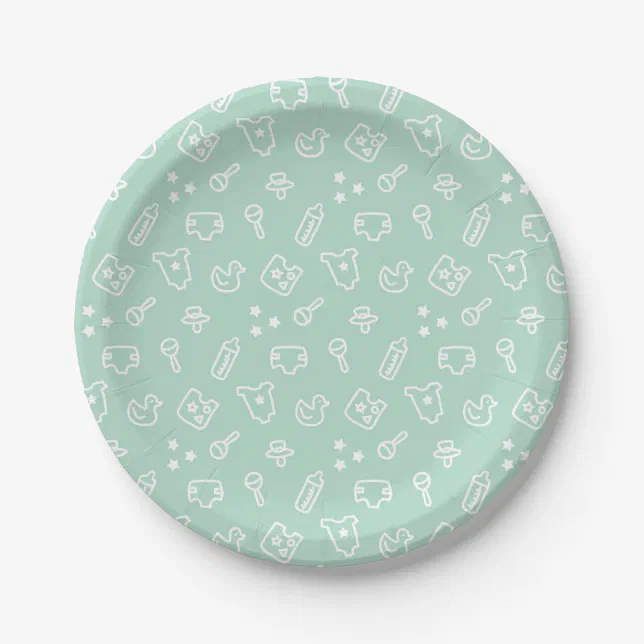 Mint Green Gender Neutral Baby Shower Paper Plates | Zazzle