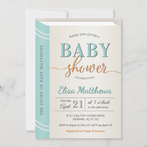 Mint Green Gender Neutral Book Library Baby Shower Invitation