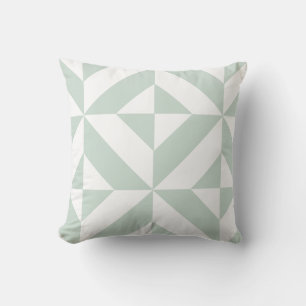 Mint Green Geometric Deco Cube Pattern Throw Pillow