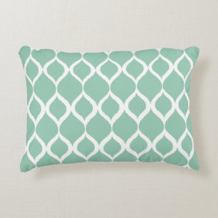 Mint Green Geometric Ikat Tribal Print Pattern Decorative Pillow