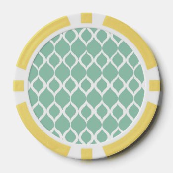 Mint Green Geometric Ikat Tribal Print Pattern Poker Chips by SharonaCreations at Zazzle