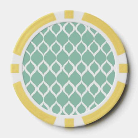 Mint Green Geometric Ikat Tribal Print Pattern Poker Chips