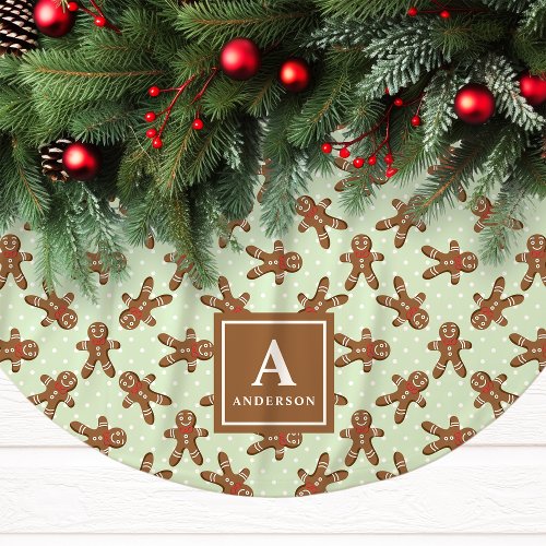 Mint Green Gingerbread Man Monogram Christmas Brushed Polyester Tree Skirt