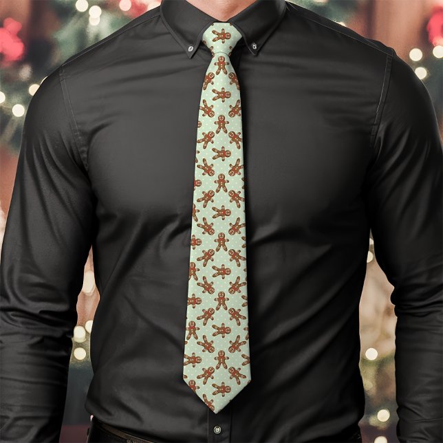 Mint Green Gingerbread Man Polka Dot Christmas Neck Tie (Creator Uploaded)