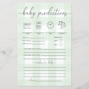 Mint Green Gingham Baby Predictions Game