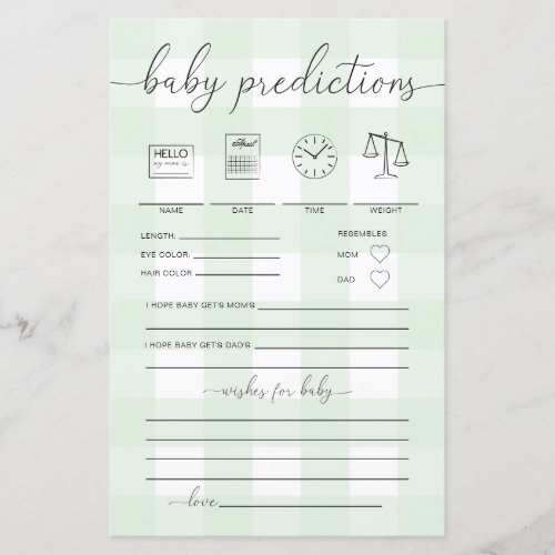 Mint Green Gingham Baby Predictions Game