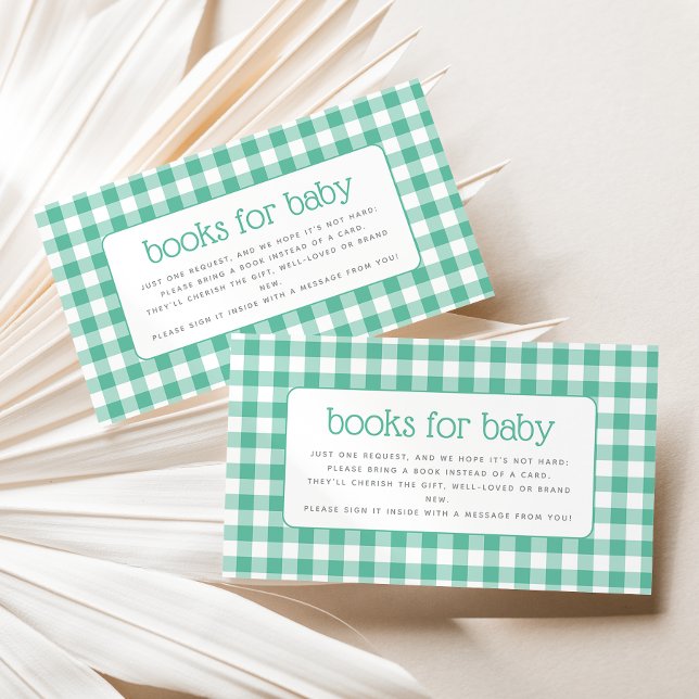 Mint Green Gingham Baby Shower Book Request Enclosure Card (Creator Uploaded)