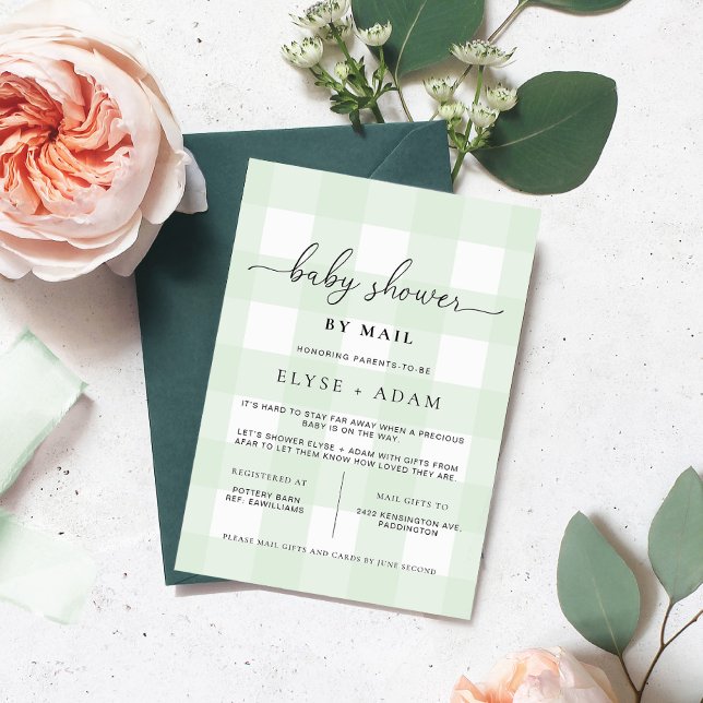 Mint Green Gingham Baby Shower By Mail Invitation (Creator Uploaded)