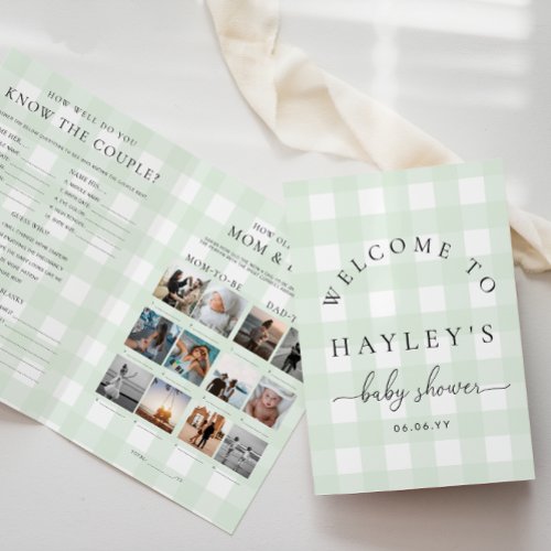 Mint Green Gingham Baby Shower Game Booklet