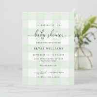 Mint Green Gingham Baby Shower Invitation