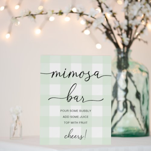 Mint Green Gingham Baby Shower Mimosa Bar Sign