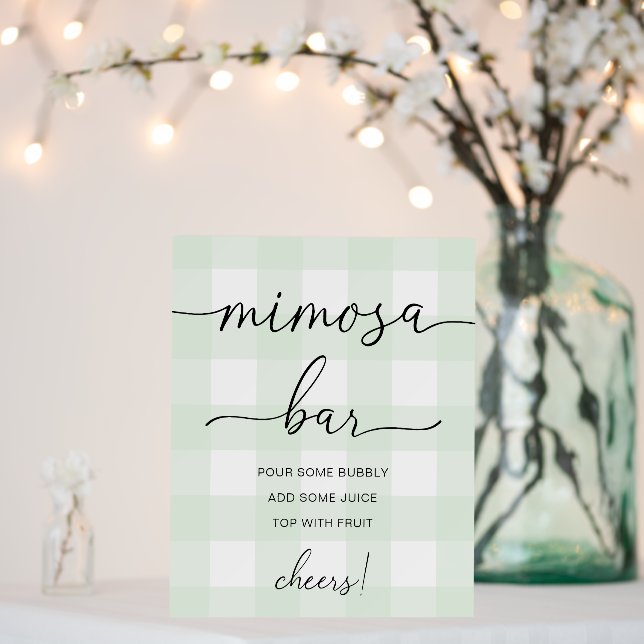 Mint Green Gingham Baby Shower Mimosa Bar Sign (In Situ (Wedding))