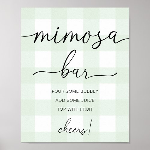 Mint Green Gingham Baby Shower Mimosa Bar Sign