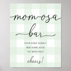 Mint Green Gingham Baby Shower Mom-osa Bar Sign