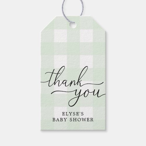 Mint Green Gingham Baby Shower Thank You Favor Tag