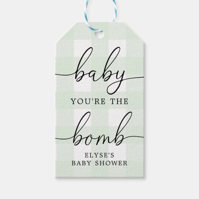 Mint Green Gingham Bath Bomb Favor Tag (Front)