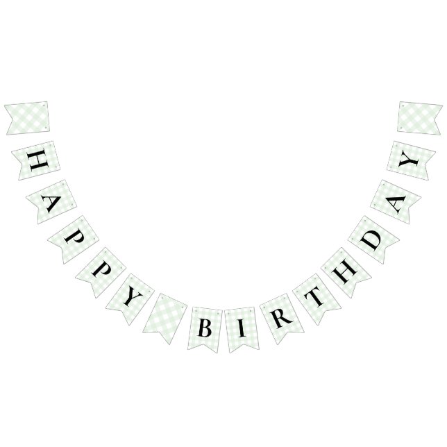 Mint Green Gingham Birthday Bunting Flag Banner (All)