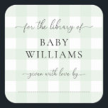 Mint Green Gingham Bookplate Sticker<br><div class="desc">This Baby Shower bookplate sticker features a classic gingham design and modern fonts. The script heading is an image that cannot be edited. All of the other text is fully editable. For more advanced customization of this design, simply select the "Customize It" button above. Add the sticker to your invitation...</div>