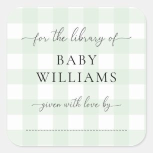 Mint Green Gingham Bookplate Sticker