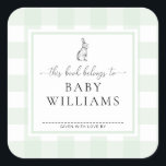 Mint Green Gingham Bunny Bookplate Sticker<br><div class="desc">This Baby Shower bookplate sticker features a classic gingham design and modern fonts. The script heading is an image that cannot be edited. All of the other text is fully editable. For more advanced customization of this design, simply select the "Customize It" button above. Add the sticker to your invitation...</div>