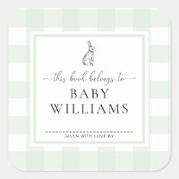 Mint Green Gingham Bunny Bookplate Sticker