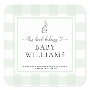 Mint Green Gingham Bunny Bookplate Sticker