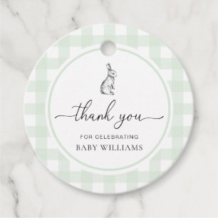 Mint Green Gingham Bunny Rabbit Baby Shower Favor Tags
