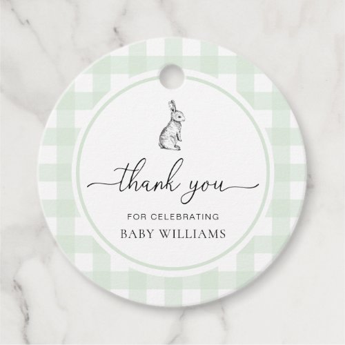 Mint Green Gingham Bunny Rabbit Baby Shower Favor Tags