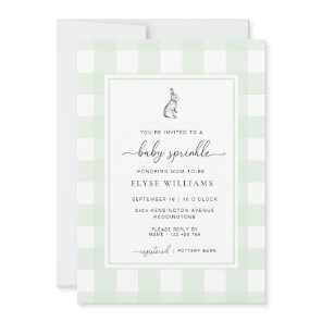 Mint Green Gingham Bunny Rabbit Baby Sprinkle Invitation