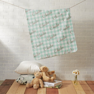 Mint green Gingham Check Personalized Name Baby Blanket