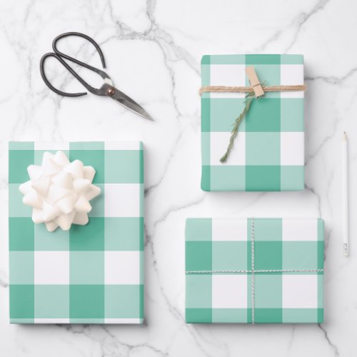 Mint Green Gingham Check Plaid Wrapping Paper Sheets