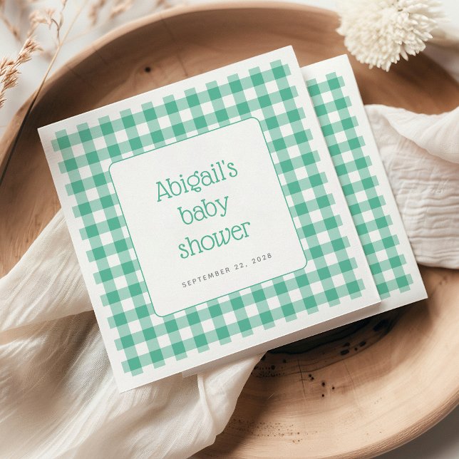 Mint Green Gingham Check Rustic Baby Shower Napkins (Creator Uploaded)