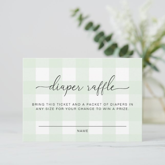  Mint Green Gingham Diaper Raffle Ticket Enclosure Card (Standing Front)
