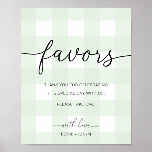 Mint Green Gingham Favors Sign