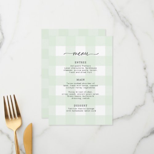 Mint Green Gingham Menu